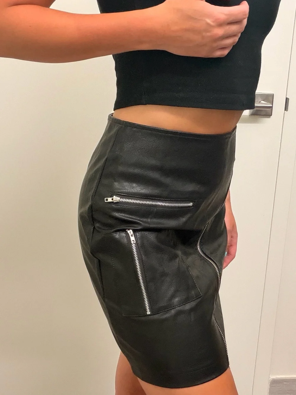 Black Faux Leather Zip-Front Mini Skirt